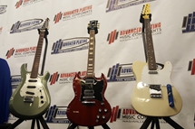 The three guitars we had on display, our Tennessee Electric Guitar, a Gibson SG with our Locking Tune-O-Matic bridge installed on it, and Telecaster with our compensated Saddles.